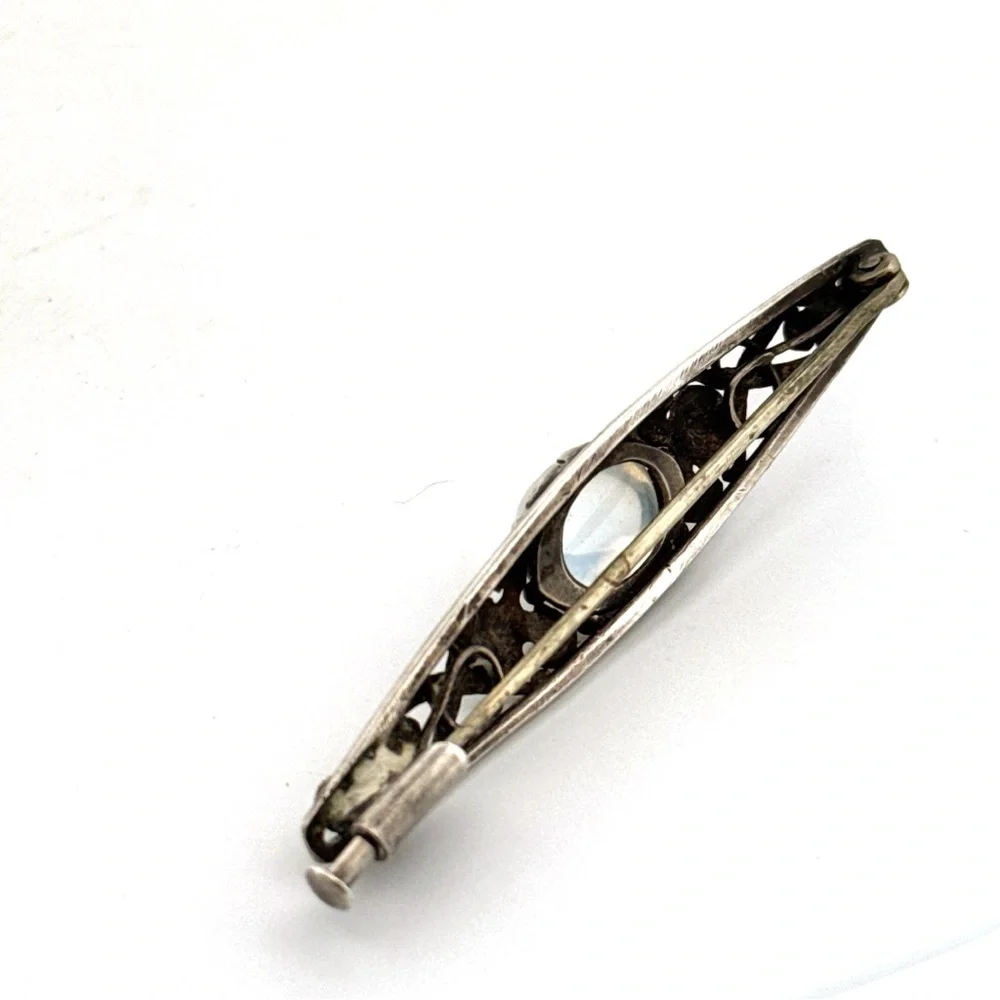 925 Sterling silver and opalite vintage pin brooch 5.0g